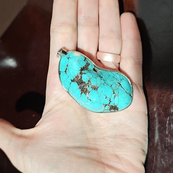 Blue Turquoise Large Silver Plated Large Necklace